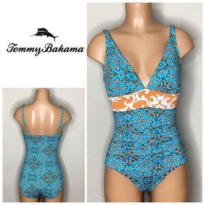 New. Tommy Bahama aqua and orange one piece swimsuit. Small. Retails $178